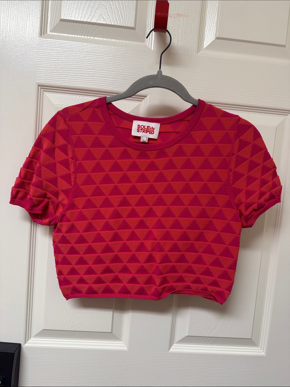 SOLID & STRIPED Red Textured Triangle Crop Top